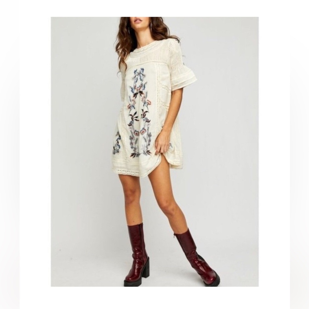 Free People People Perfectly Victorian Mini Dress Sz XS Embroidered